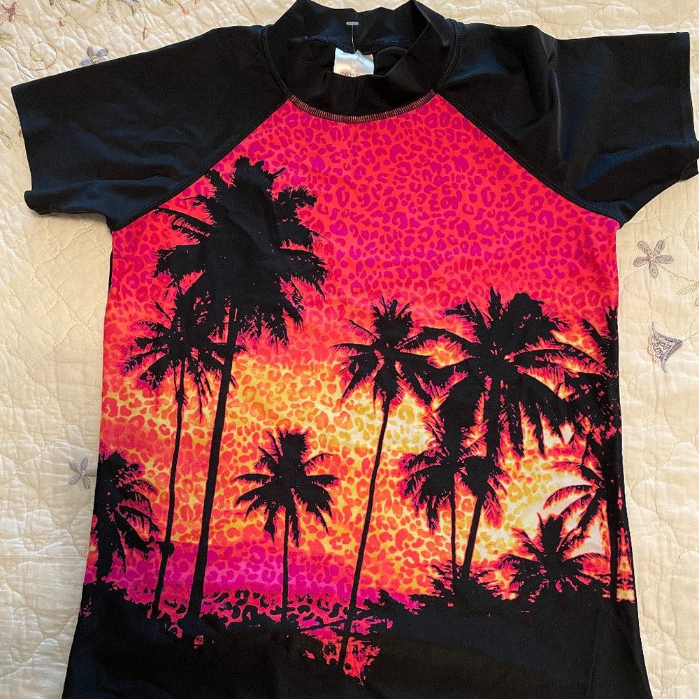 Xhilaration Boy's/Girl's Size L 10-12 Tropical Theme Rash Guard